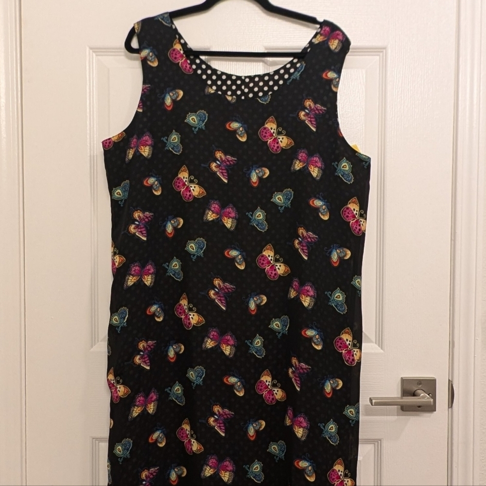 Reversible Black Maxi Dress Butterflies/polka Dots Sz 20 Whimsigoth Fairycore - Picture 2 of 7